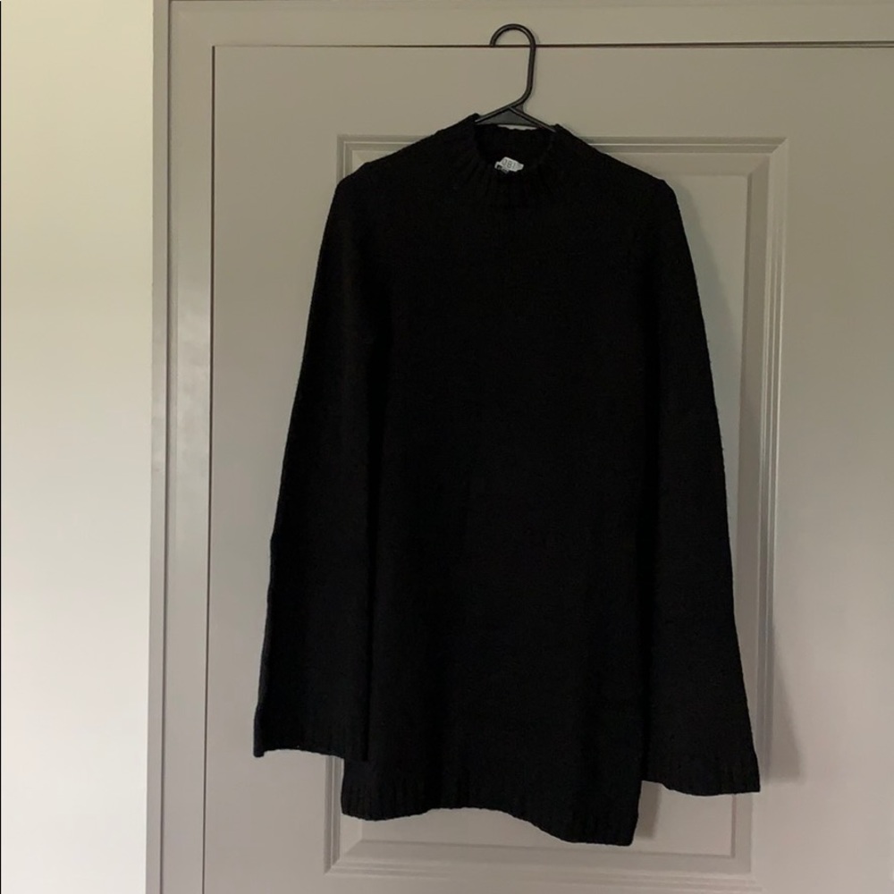 Tobi Mock Neck Black Sweater Dress bell sleeves